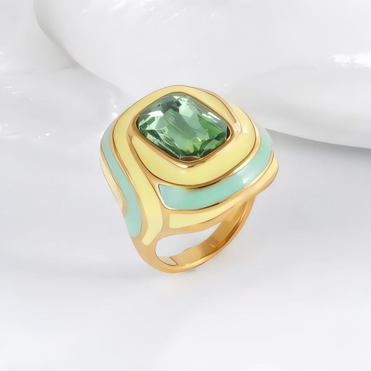 Luxury Rectangular Crystal Ring Gold Stainless Steel Artistic Design Women Ring | G004472 - Image 4