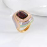 Luxury Rectangular Crystal Ring Gold Stainless Steel Artistic Design Women Ring | G004472 - Image 3