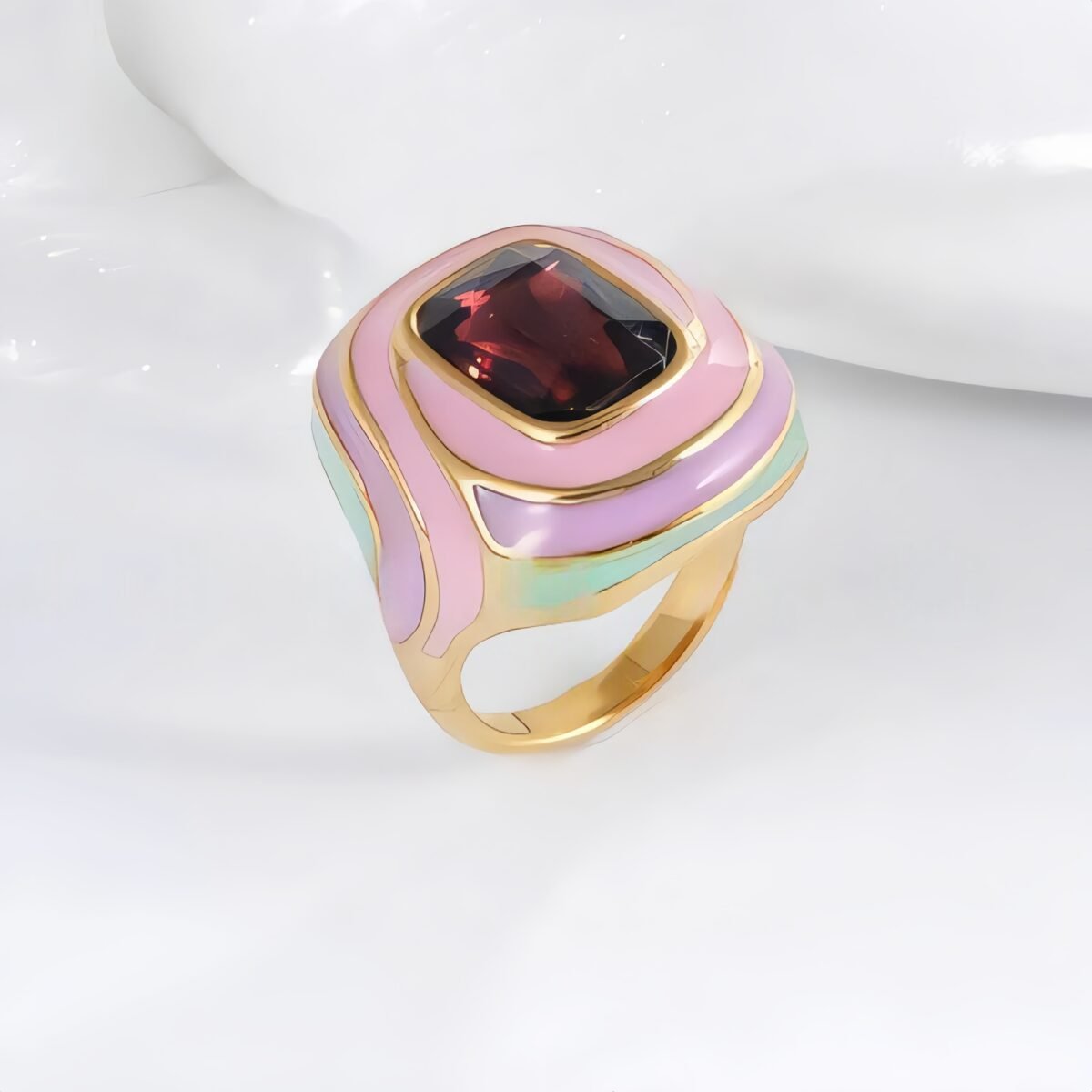 Luxury Rectangular Crystal Ring Gold Stainless Steel Artistic Design Women Ring | G004472 - Image 2