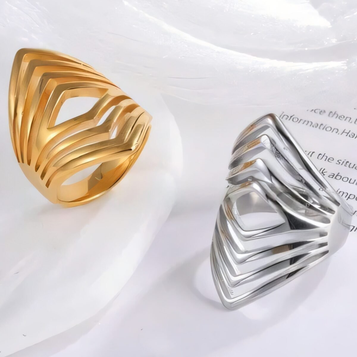 Minimalist Stripe Stainless Steel Ring Golden and Silver Design for Women | DZ448 - Image 1