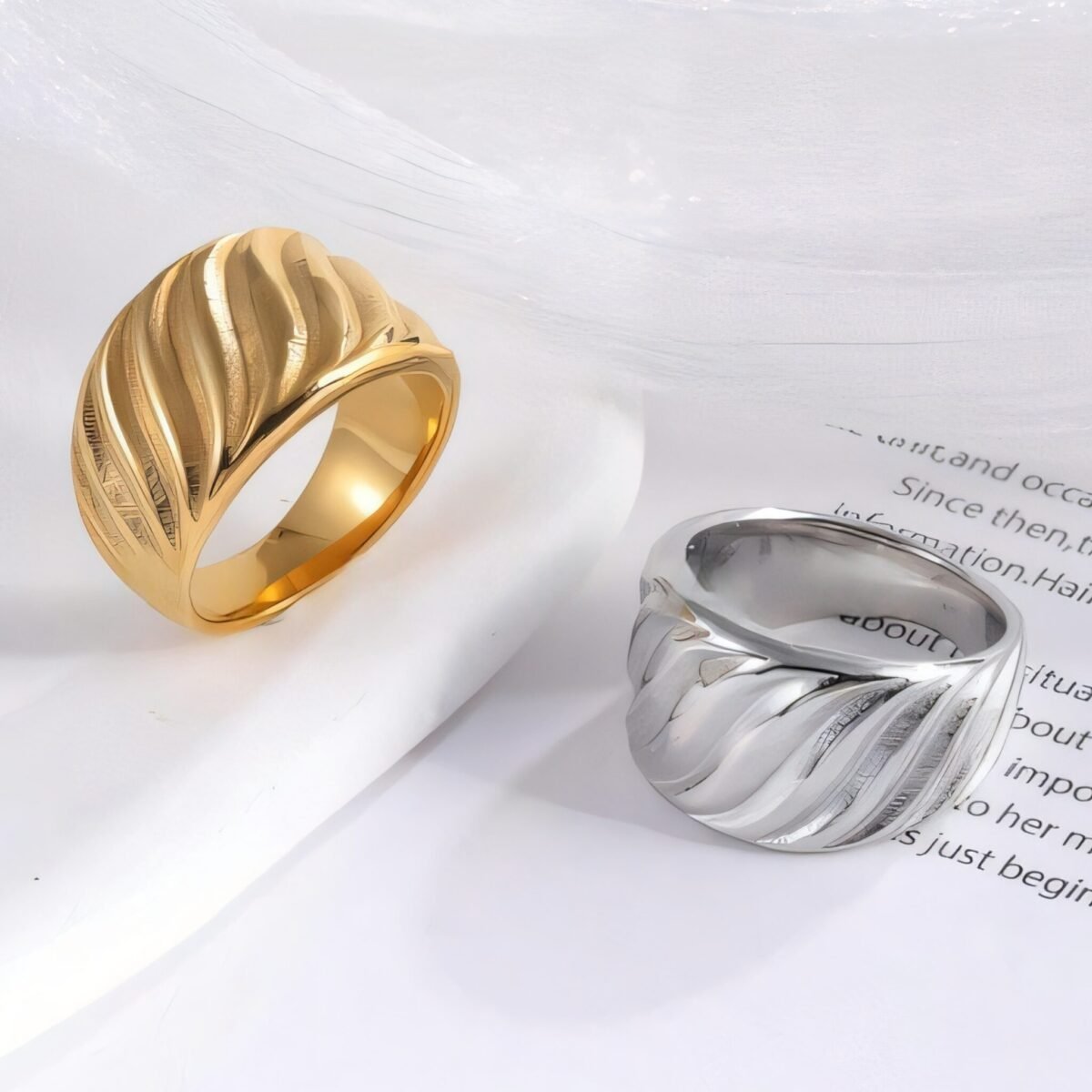 Minimalist Wave Ring Women's Two-Tone Gold & Silver Stainless Steel Ring | G00643 - Image 1
