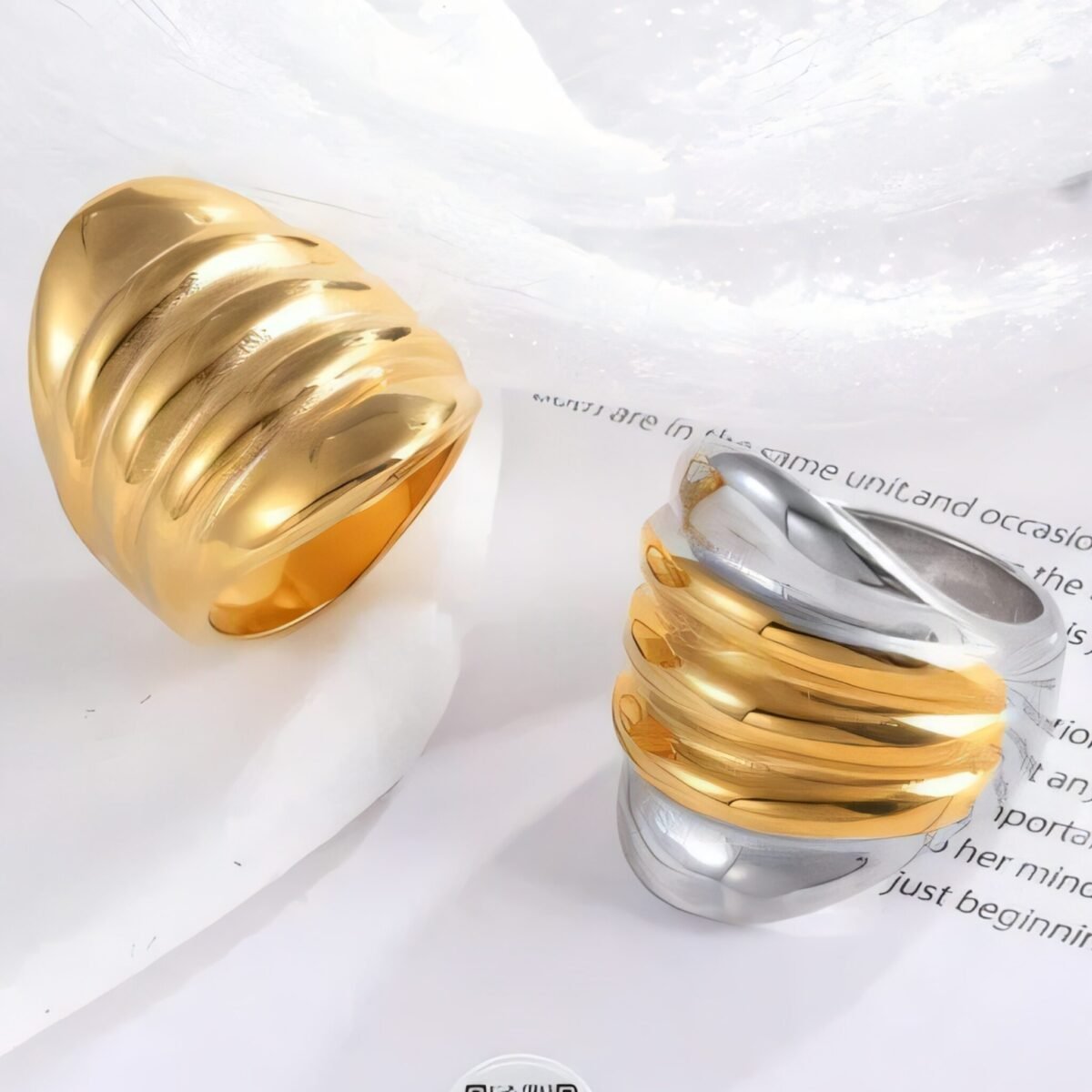 Minimalist Wavy Design Stainless Steel Ring Golden and Silver Styles for Women | G00717G - Image 1