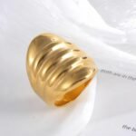 Minimalist Wavy Design Stainless Steel Ring Golden and Silver Styles for Women | G00717G - Image 2