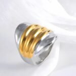 Minimalist Wavy Design Stainless Steel Ring Golden and Silver Styles for Women | G00717G - Image 4