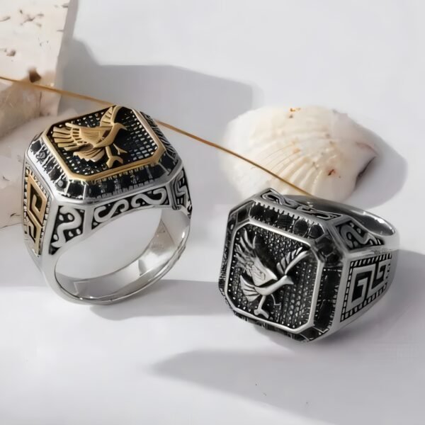 Men's stainless steel ring with vintage bird pattern | G00428