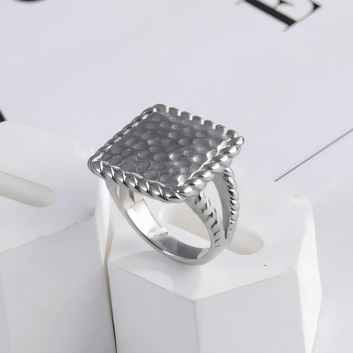 Modern Square Hammered Stainless Steel Ring Simple and Fashionable for Women | G003406 - Image 4
