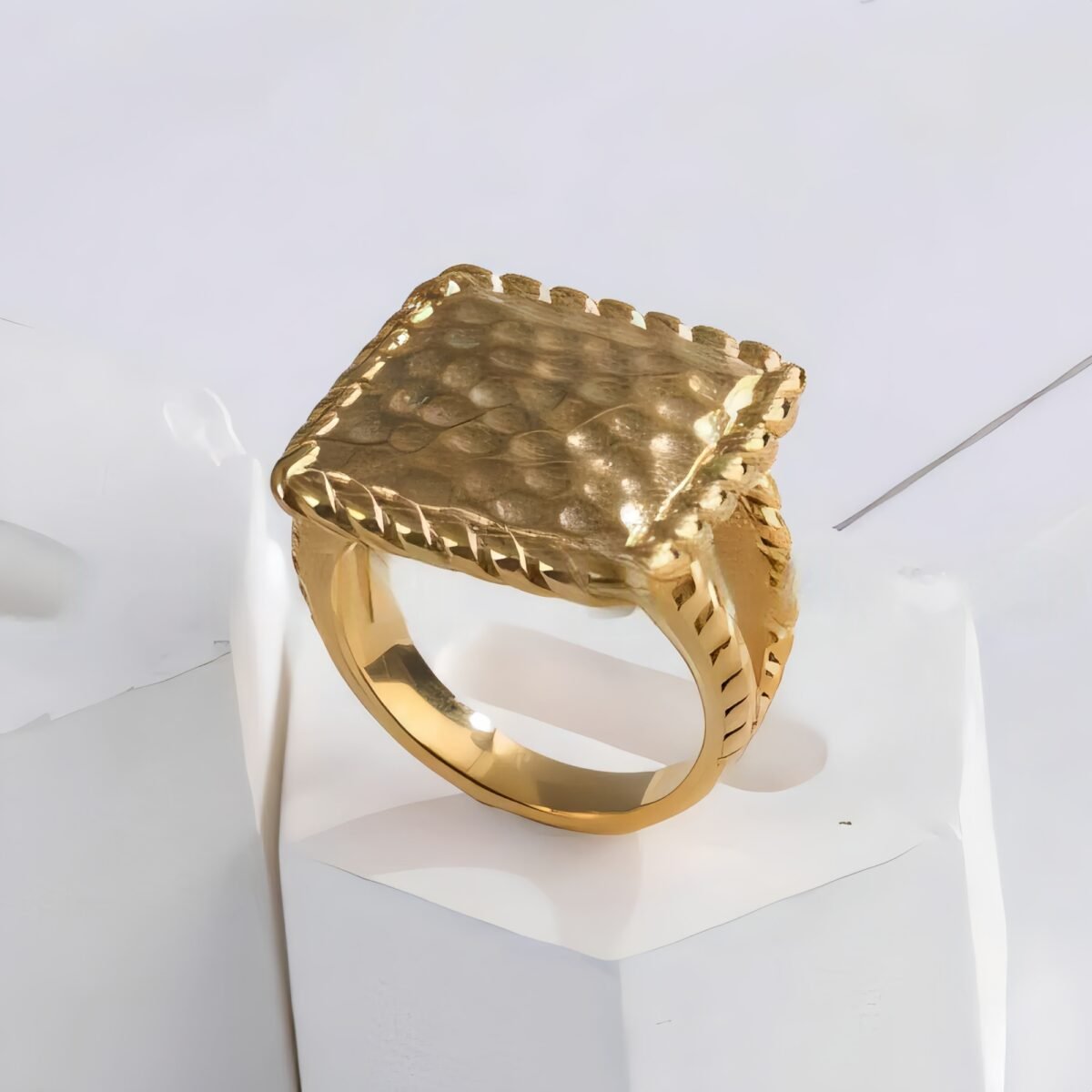 Modern Square Hammered Stainless Steel Ring Simple and Fashionable for Women | G003406 - Image 2