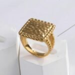 Modern Square Hammered Stainless Steel Ring Simple and Fashionable for Women | G003406 - Image 2