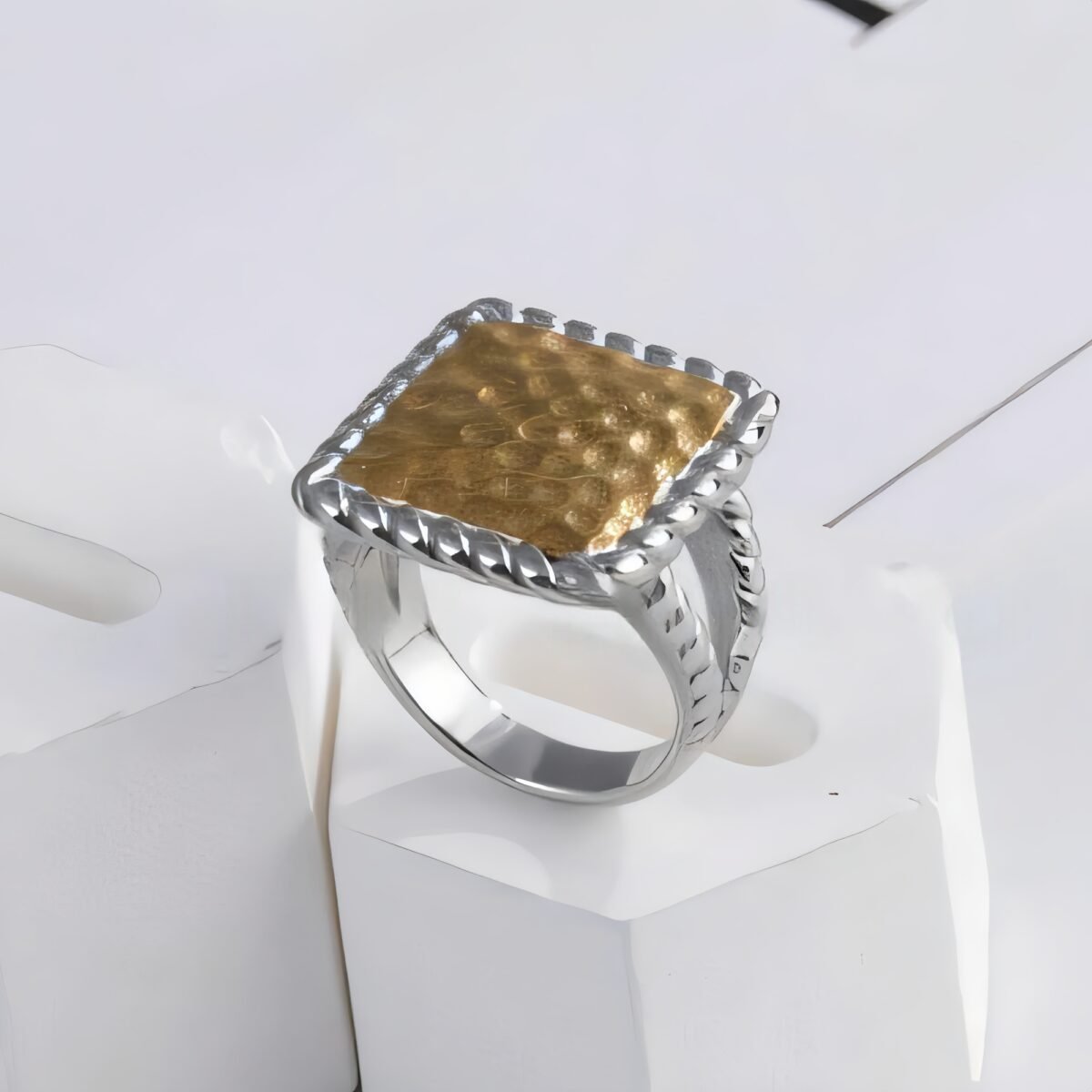 Modern Square Hammered Stainless Steel Ring Simple and Fashionable for Women | G003406 - Image 3