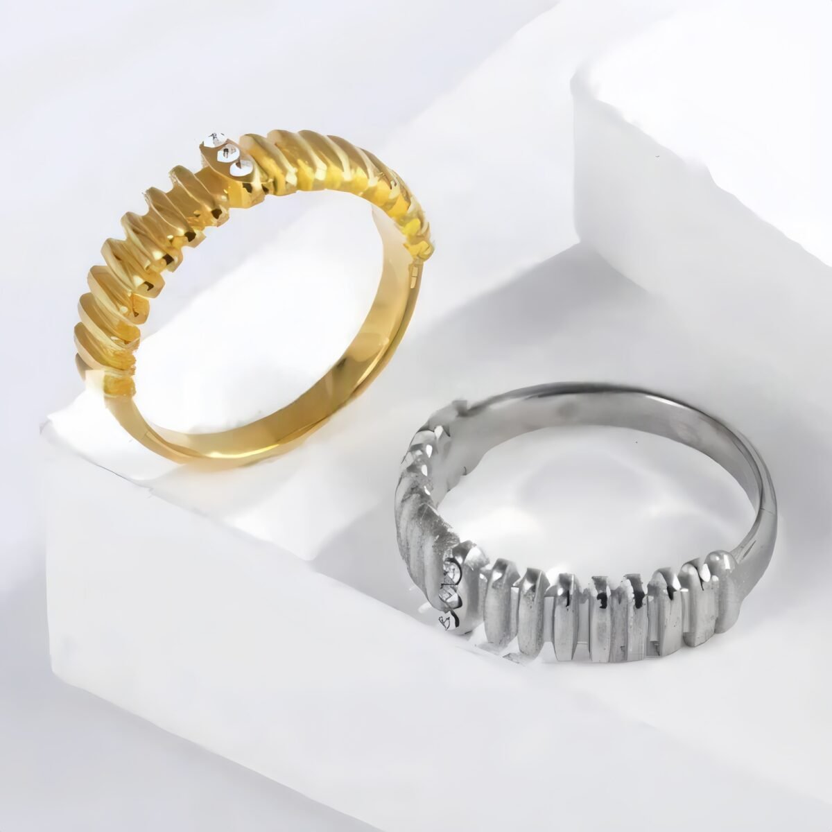 Stainless steel inlaid brick texture ring women's ring | N001500 - Image 1