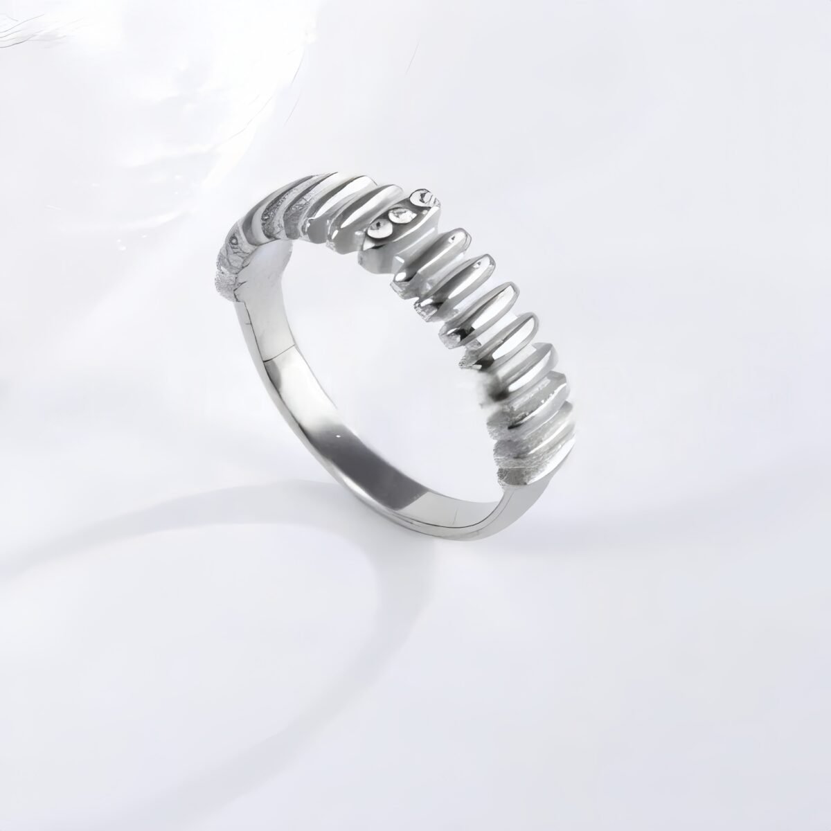 Stainless steel inlaid brick texture ring women's ring | N001500 - Image 5