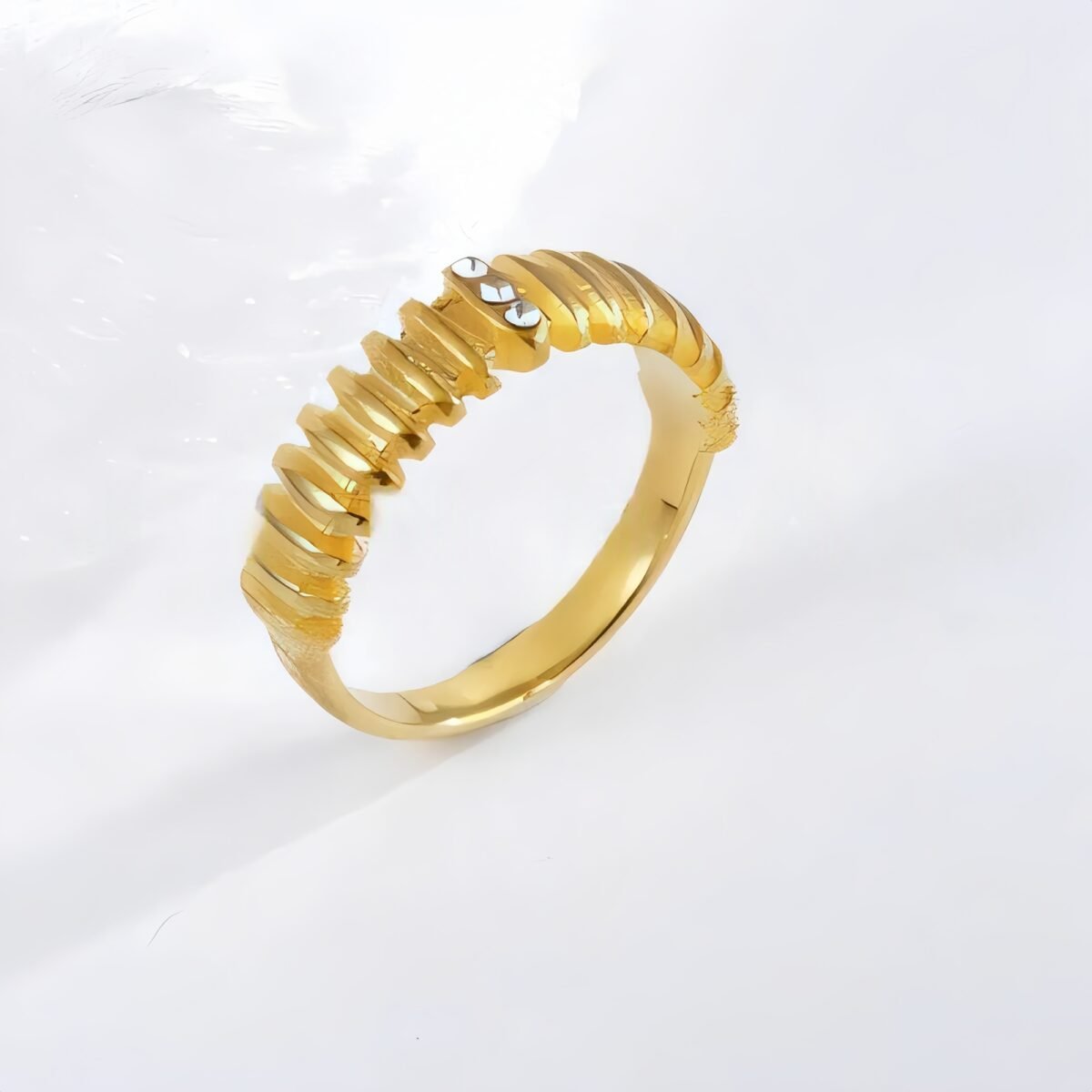 Stainless steel inlaid brick texture ring women's ring | N001500 - Image 2