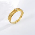 Stainless steel inlaid brick texture ring women's ring | N001500 - Image 2