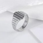 Modern Stainless Steel Textured Stripe Signet Ring for Women | N001502 - Image 4