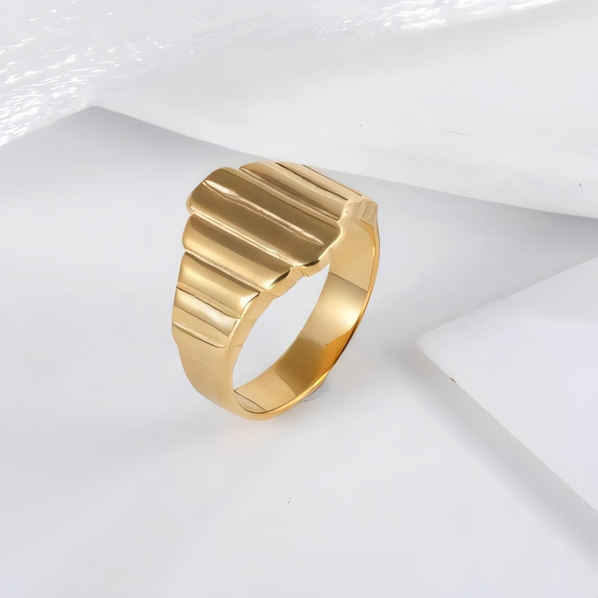 Modern Stainless Steel Textured Stripe Signet Ring for Women | N001502 - Image 2