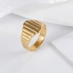 Modern Stainless Steel Textured Stripe Signet Ring for Women | N001502 - Image 2