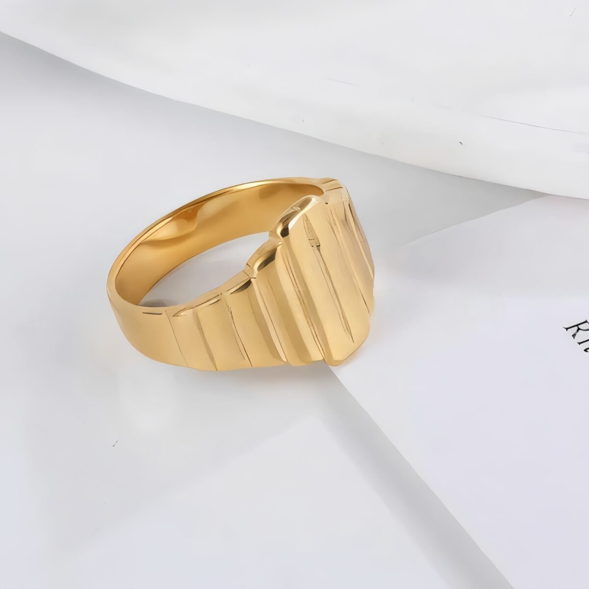 Modern Stainless Steel Textured Stripe Signet Ring for Women | N001502 - Image 3