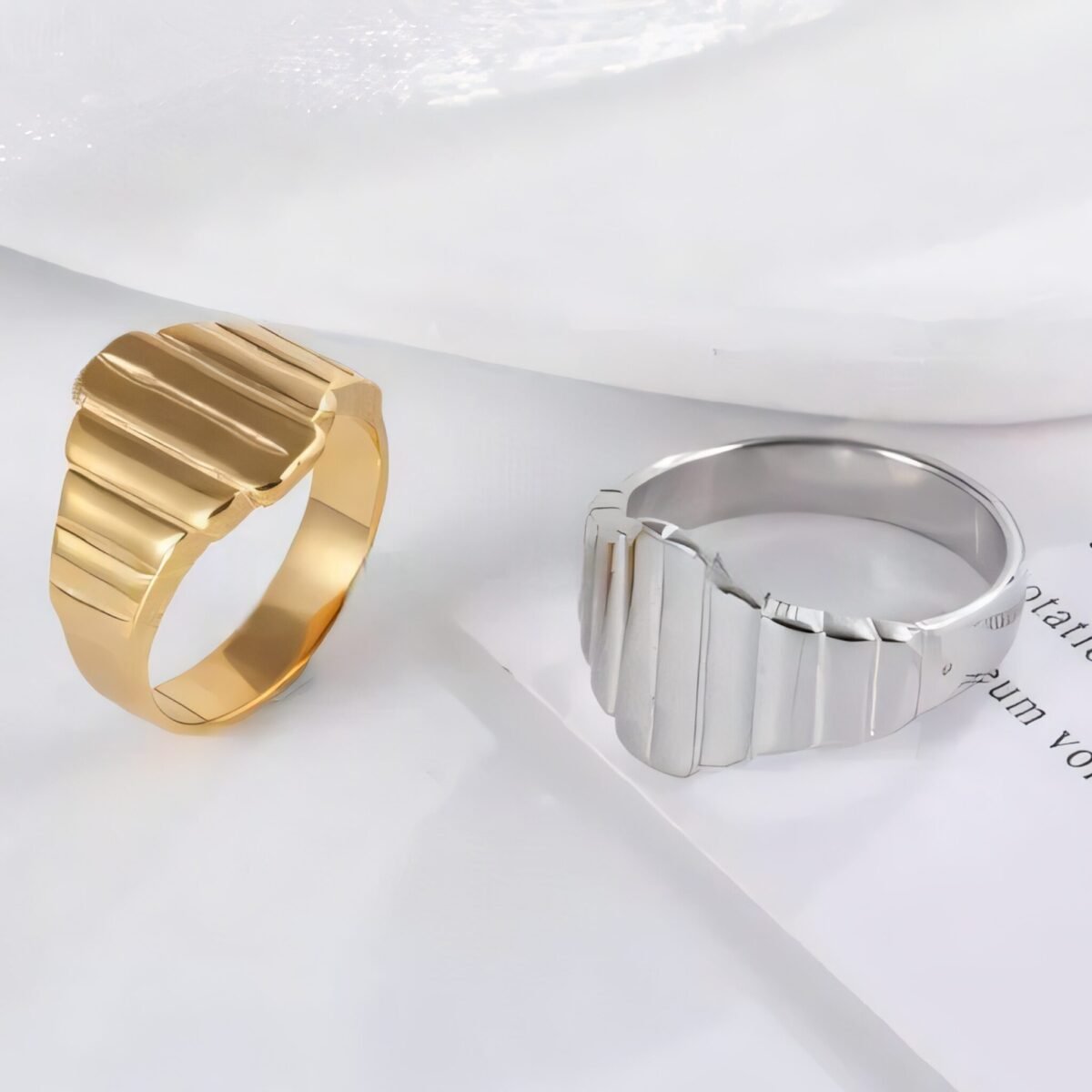 Modern Stainless Steel Textured Stripe Signet Ring for Women | N001502 - Image 1