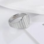 Modern Stainless Steel Textured Stripe Signet Ring for Women | N001502 - Image 5
