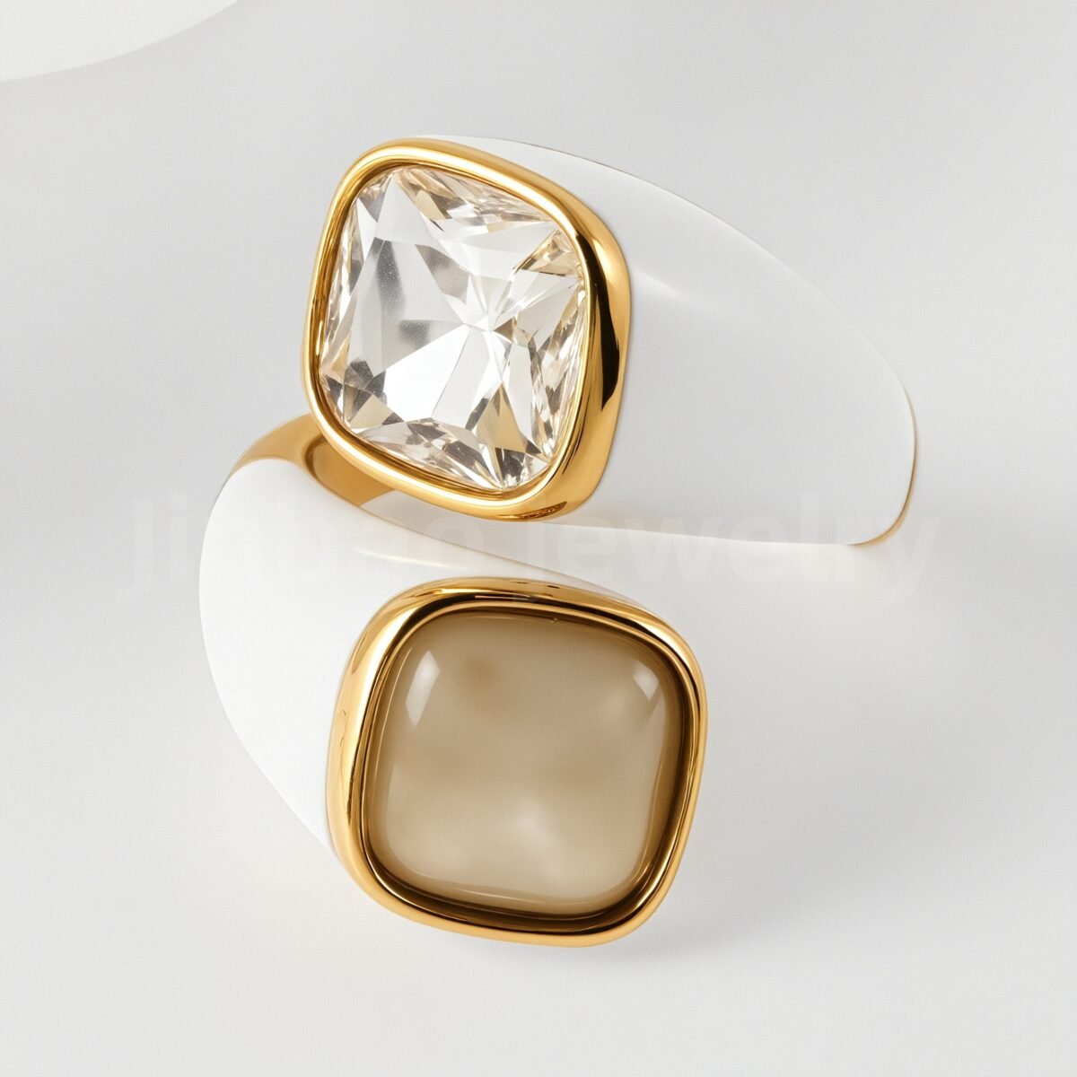 24K Gold-Plated Stainless Steel Square Gemstone Minimalist Luxury Women's Ring - Image 3