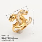 Luxury Leopard Inlay Emerald Diamond Stainless Steel Unisex Ring丨G004093 - Image 3