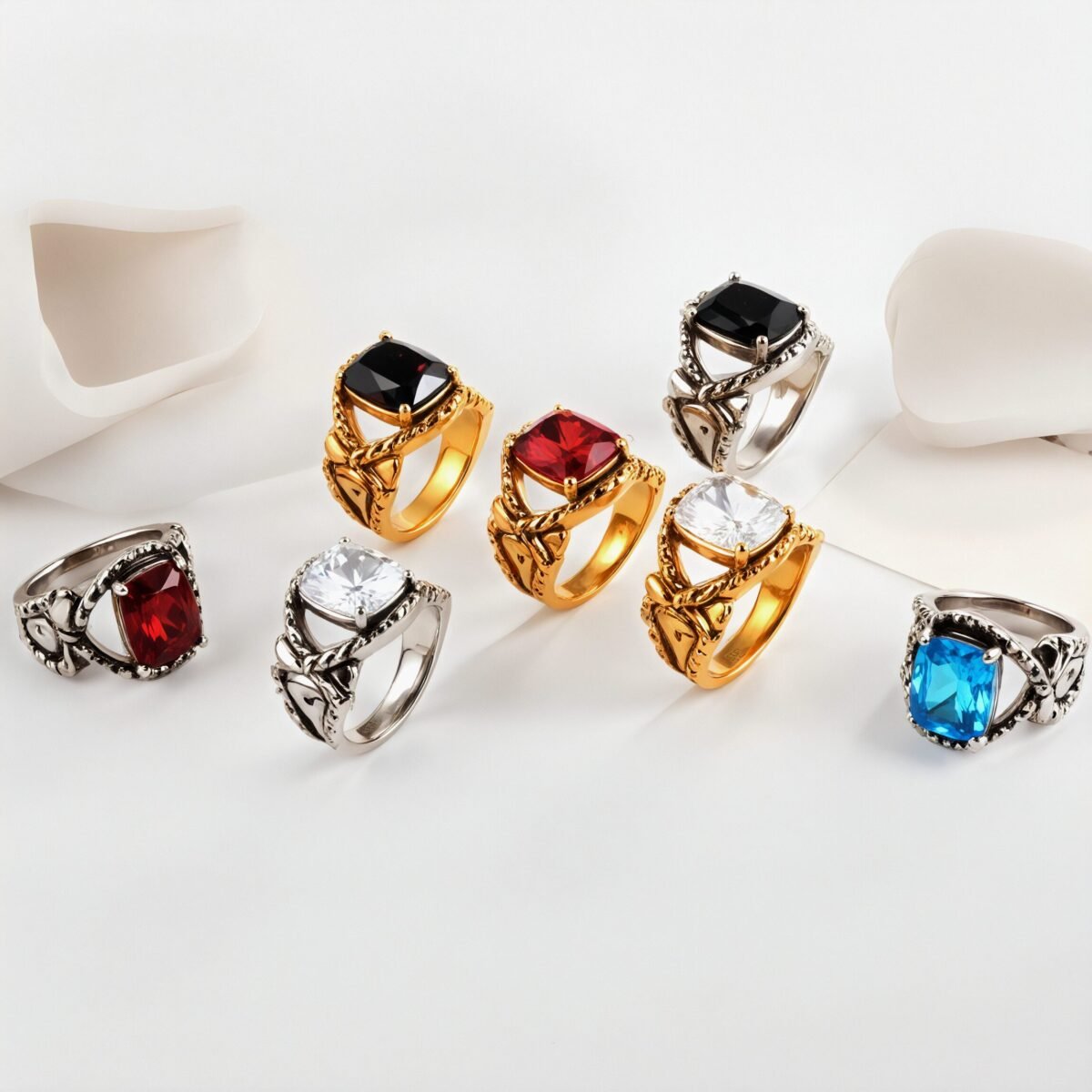 Vintage Chain Inlaid Gemstone Ring Men's Fashion Square Ring | K00659 - Image 1