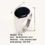 Minimalist Oval Black Gem Silver Ring, Classic Unisex Band | DZ125 - Image 4