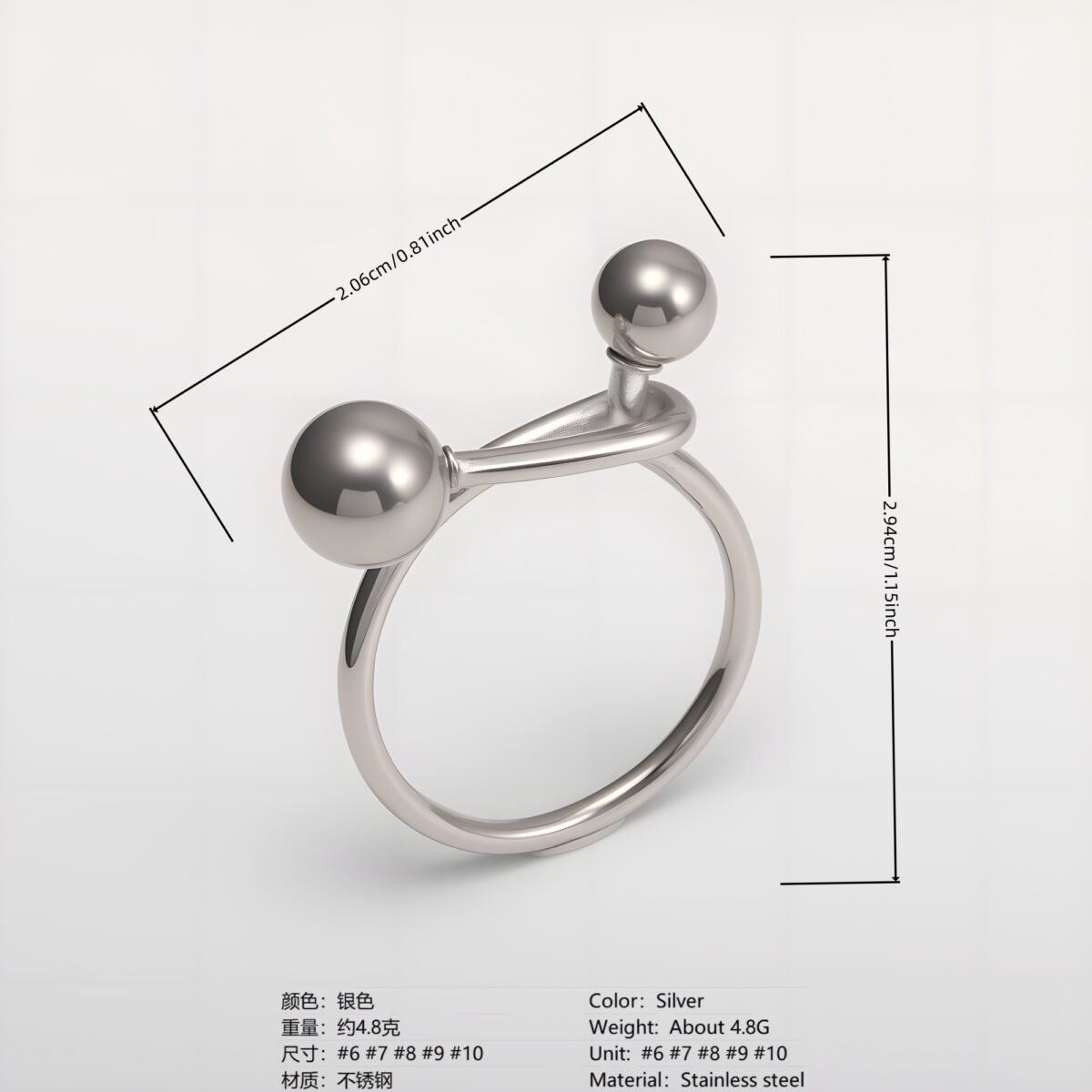 Creative Double Ball Ring Ladies Stainless Steel Ring丨G003607 - Image 5