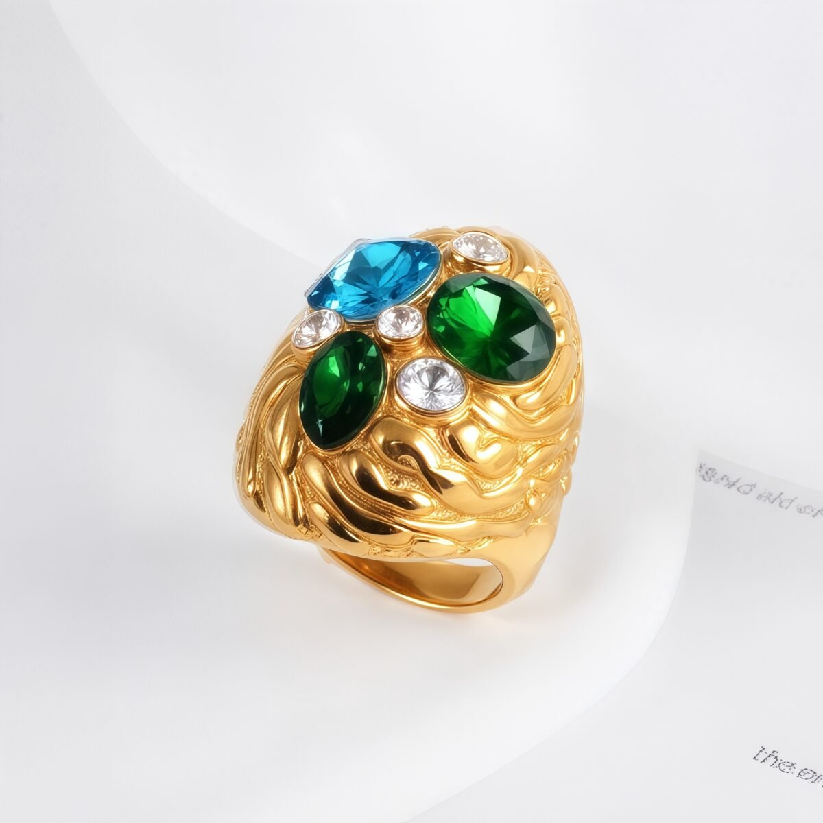 Stylish Embossed Colorful Gemstone Stainless Steel Ring for Women | G004467 - Image 4
