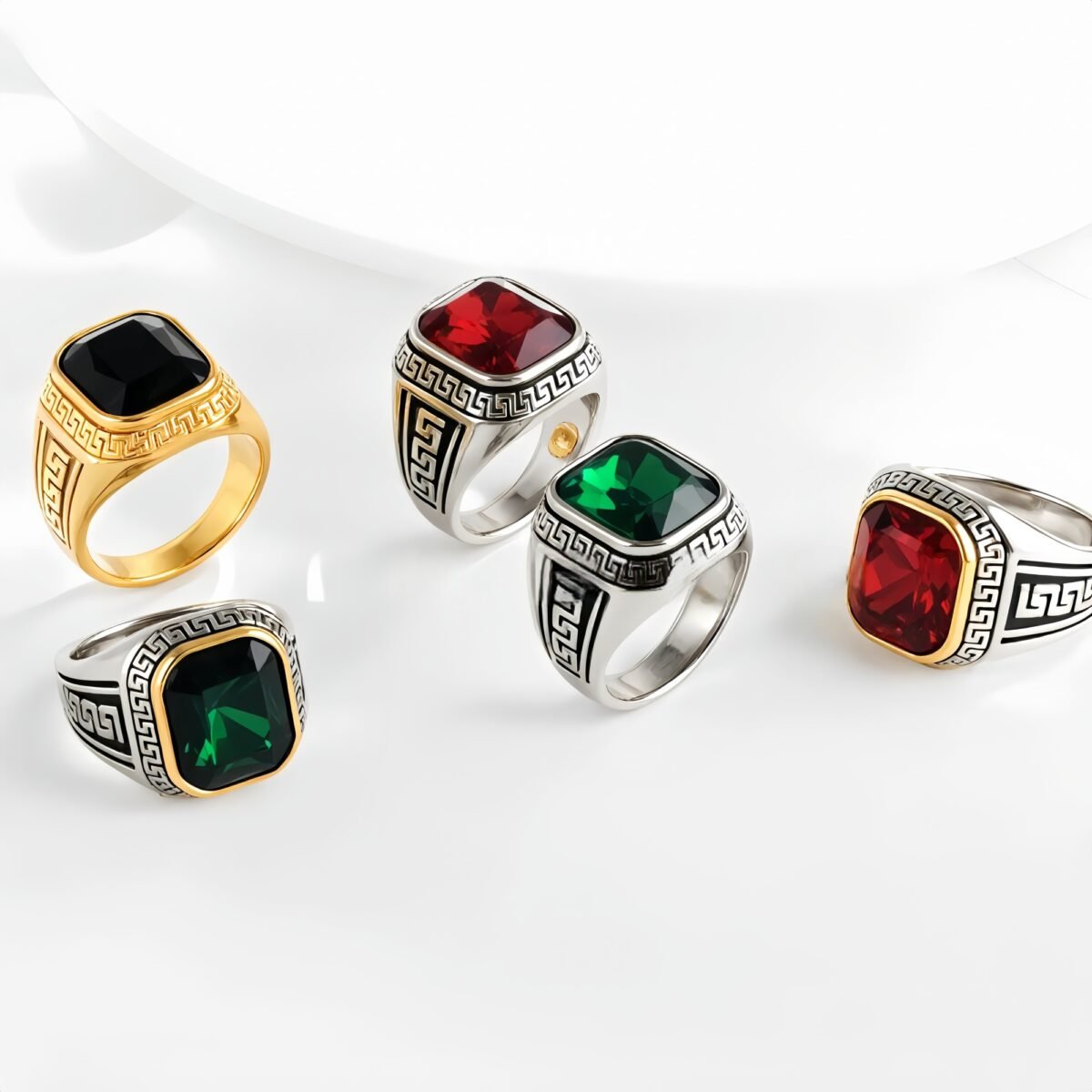 Classic Greek Pattern Gemstone Ring Stainless Steel Square Style for Men | BL1183 - Image 1