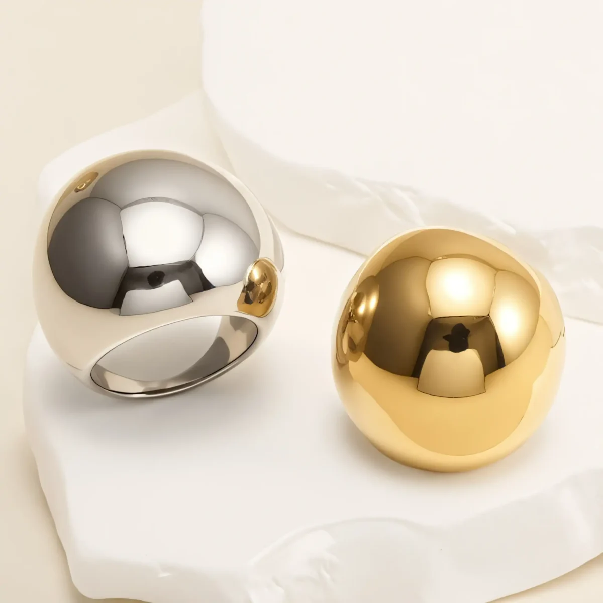 Simple Ball-Shaped Large Polished Stainless Steel Women's Ring丨ML0145 - Image 1