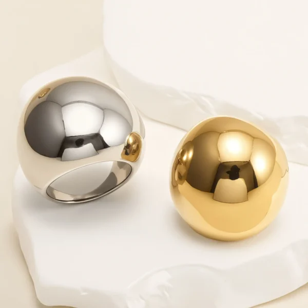 Simple Ball-Shaped Large Polished Stainless Steel Women's Ring丨ML0145