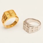 Trendy Men's Gold - and - Silver Stainless Steel Ring with Cross Pattern | DZ522