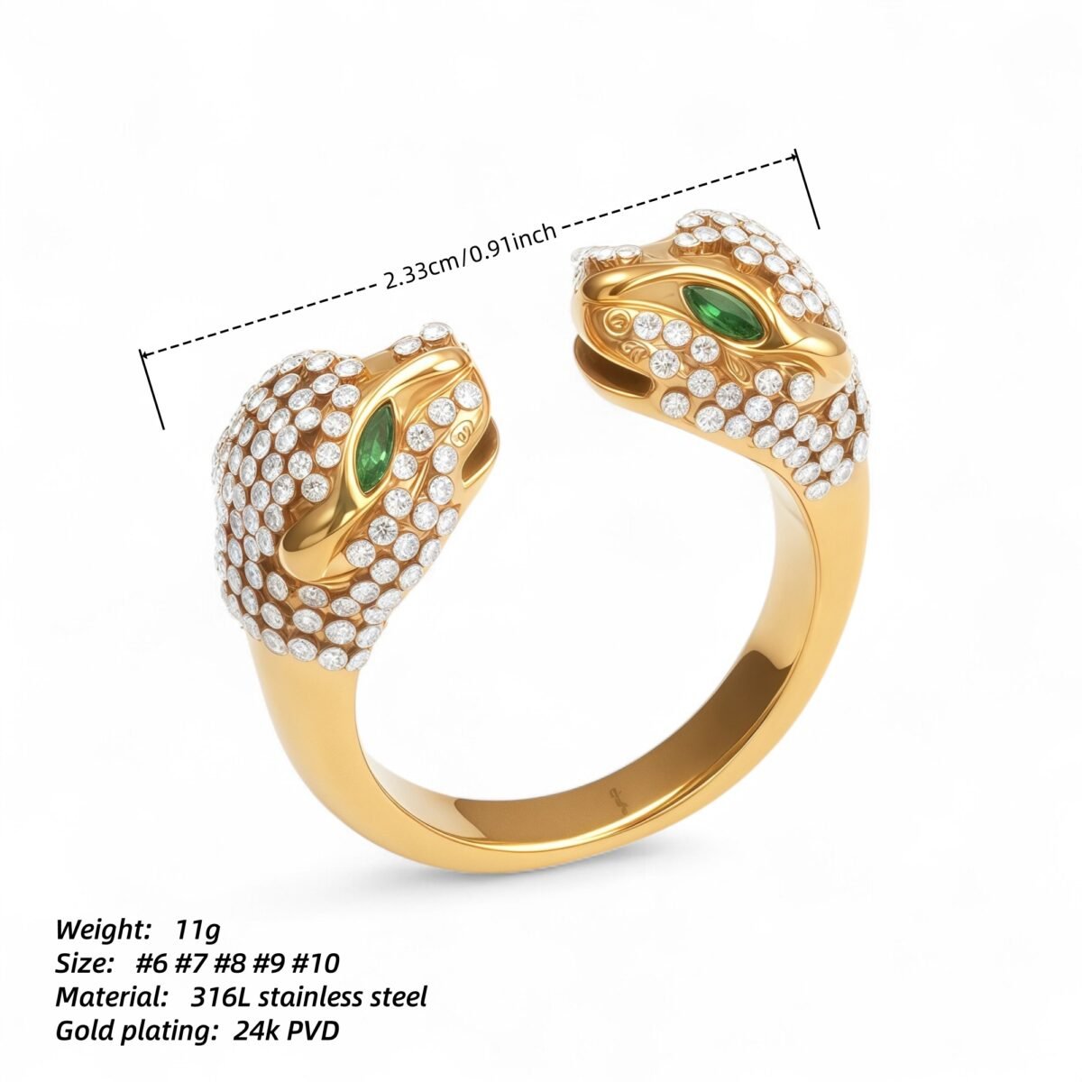 Luxury Leopard Inlay Emerald Diamond Stainless Steel Unisex Ring丨G002495JB - Image 5