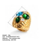 Stylish Embossed Colorful Gemstone Stainless Steel Ring for Women | G004467 - Image 3