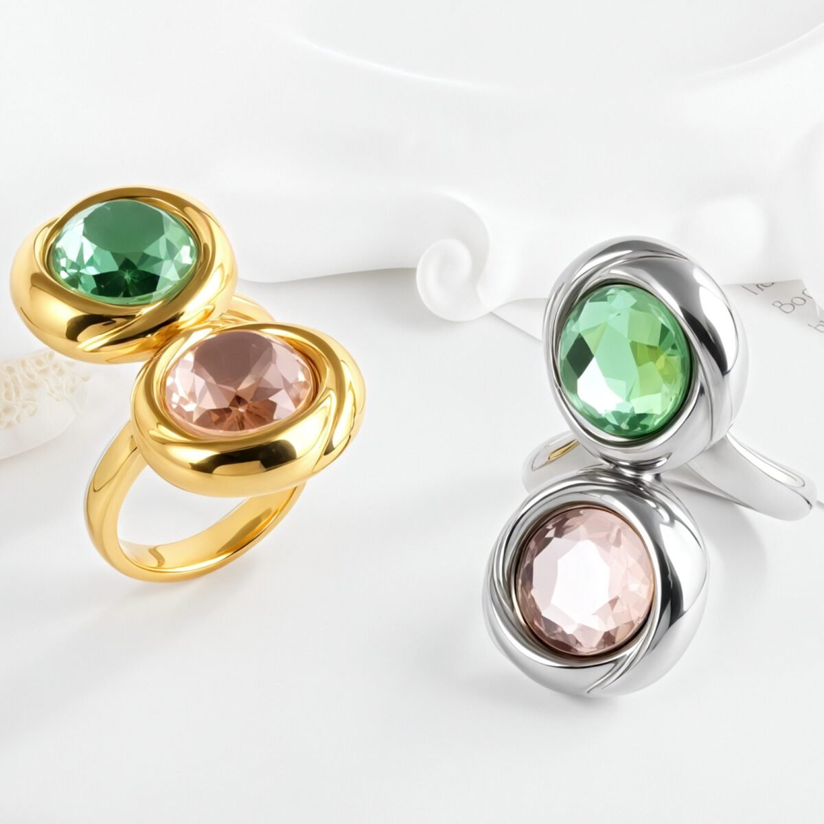Elegant Stainless Steel Ring with Double Gemstone Design for Women |  G004502 - Image 2