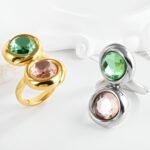 Elegant Stainless Steel Ring with Double Gemstone Design for Women |  G004502 - Image 2