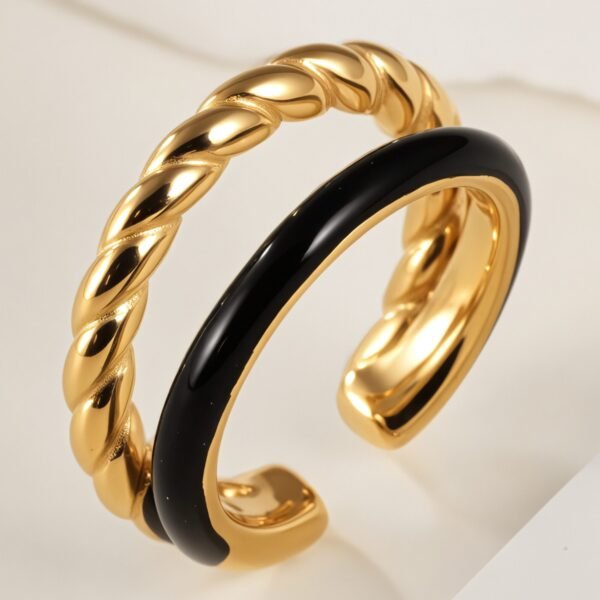 Gold And Black Exquisite Twisted Texture Stainless Steel Women Ring丨N06748