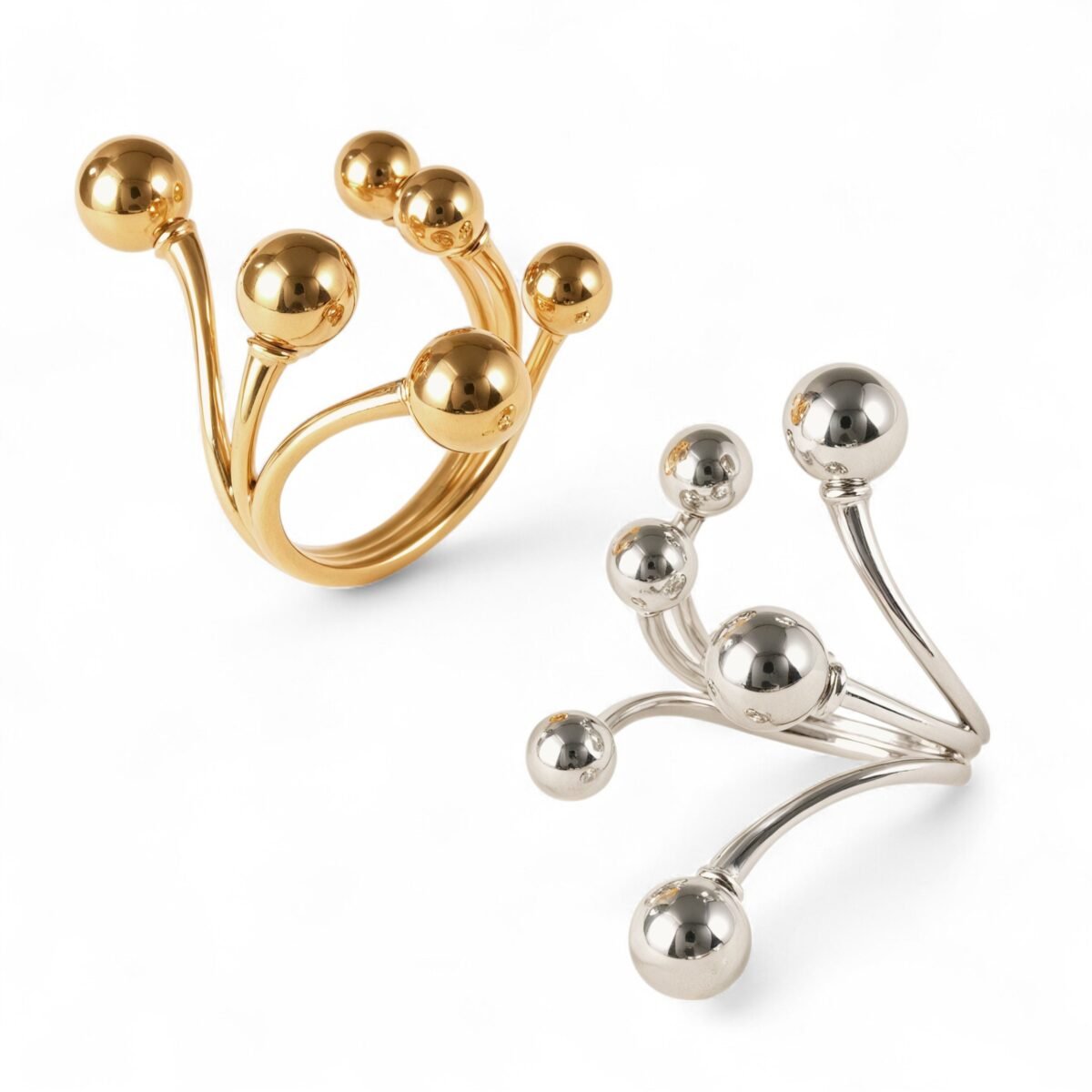 Modern Stainless Steel Cluster Ring with Multiple Spheres Women Ring | G002239 - Image 1