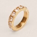 Diamond - Inlaid Wide Stainless Steel Unique Women's Ring | N001948J