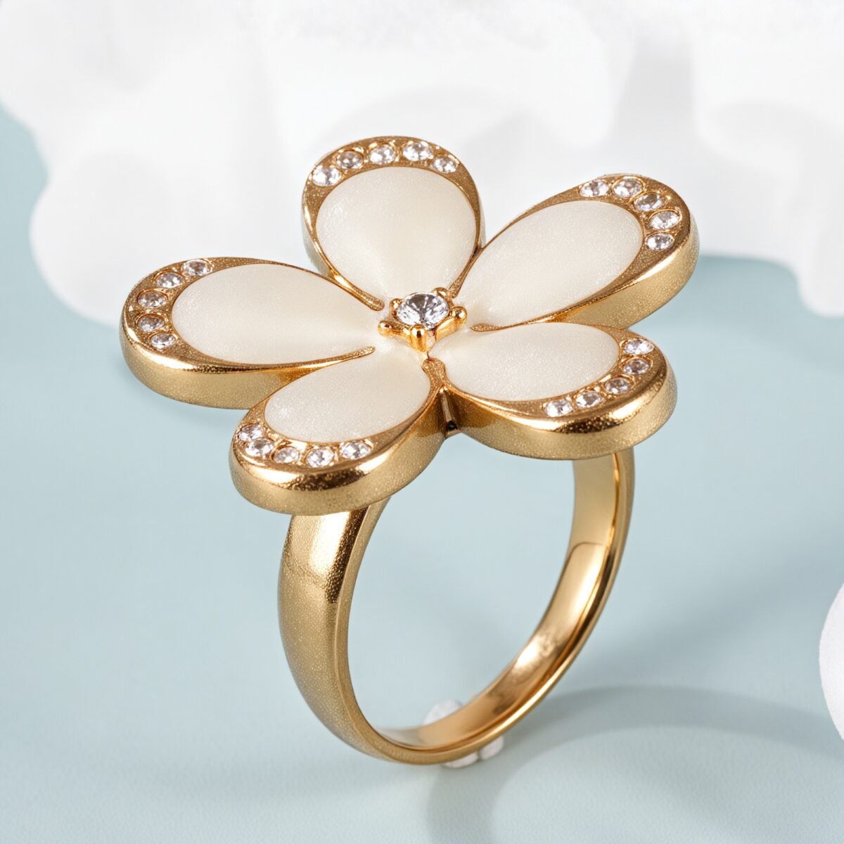 Fashion Flower Creative Design Diamond-Encrusted Stainless Steel Women's Ring丨C-310J - Image 2