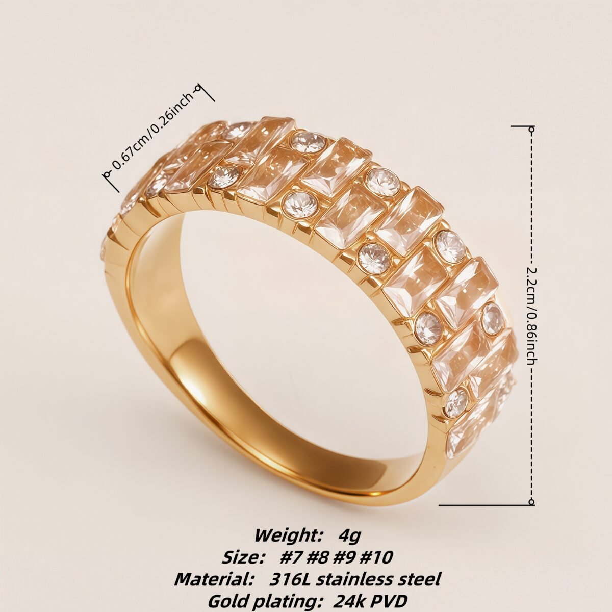 Vintage Champagne Diamond Stainless Steel Luxury Women's Ring | N001995J - Image 2