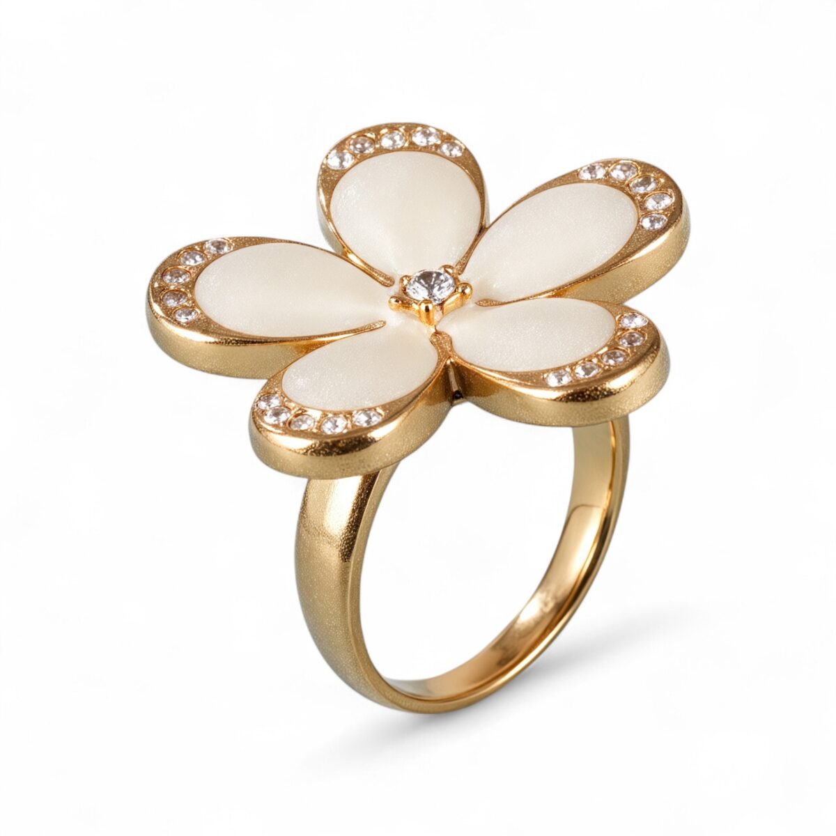 Fashion Flower Creative Design Diamond-Encrusted Stainless Steel Women's RingحC-310J - Image 1
