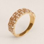 Vintage Champagne Diamond Stainless Steel Luxury Women's Ring | N001995J