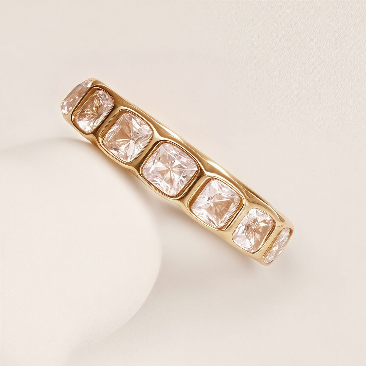 Diamond - Inlaid Wide Stainless Steel Unique Women's Ring | N001948J - Image 3