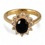 Stylish Black Gemstone Flower-Shaped Stainless Steel Women's Ring丨BL504J