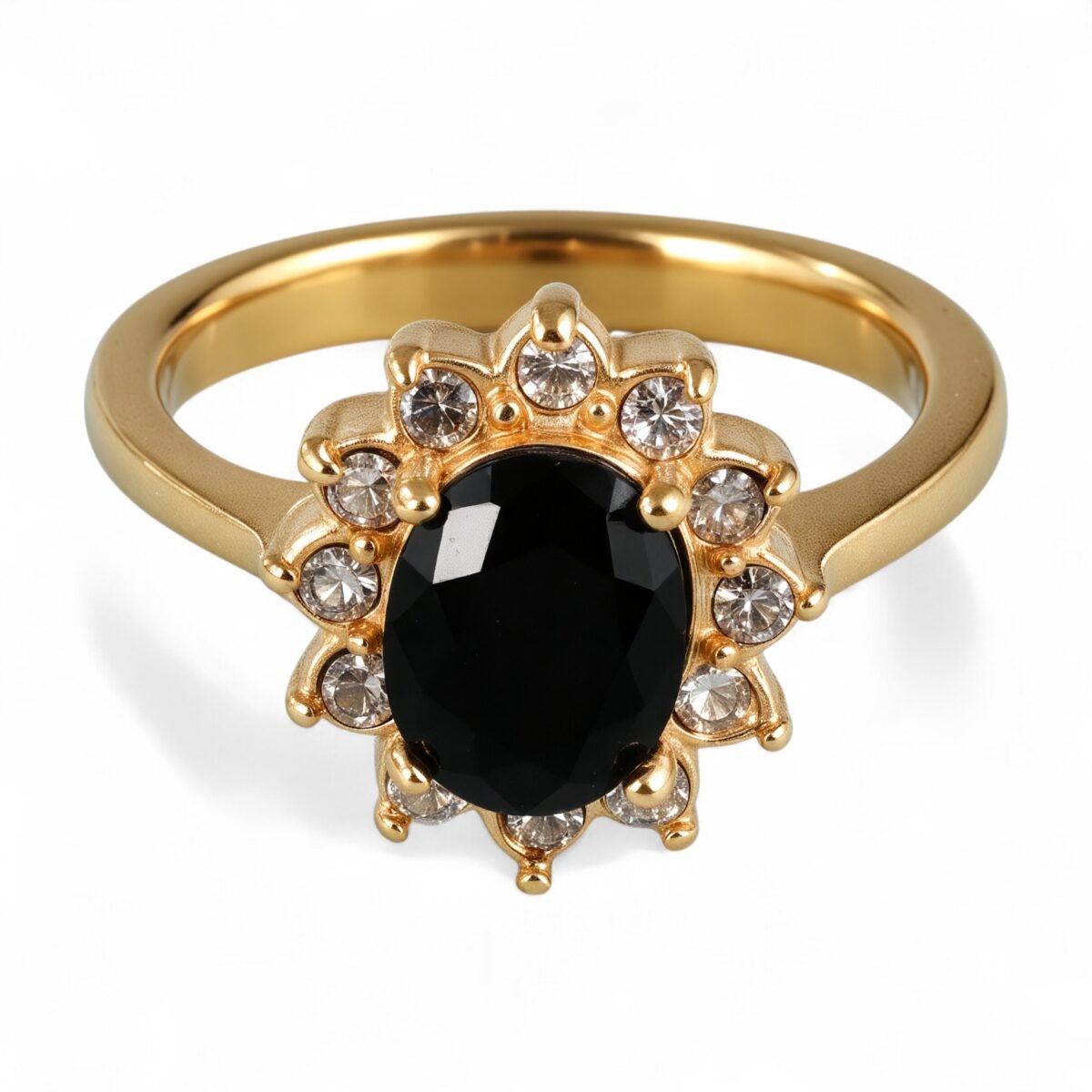 Stylish Black Gemstone Flower-Shaped Stainless Steel Women's RingحBL504J - Image 1
