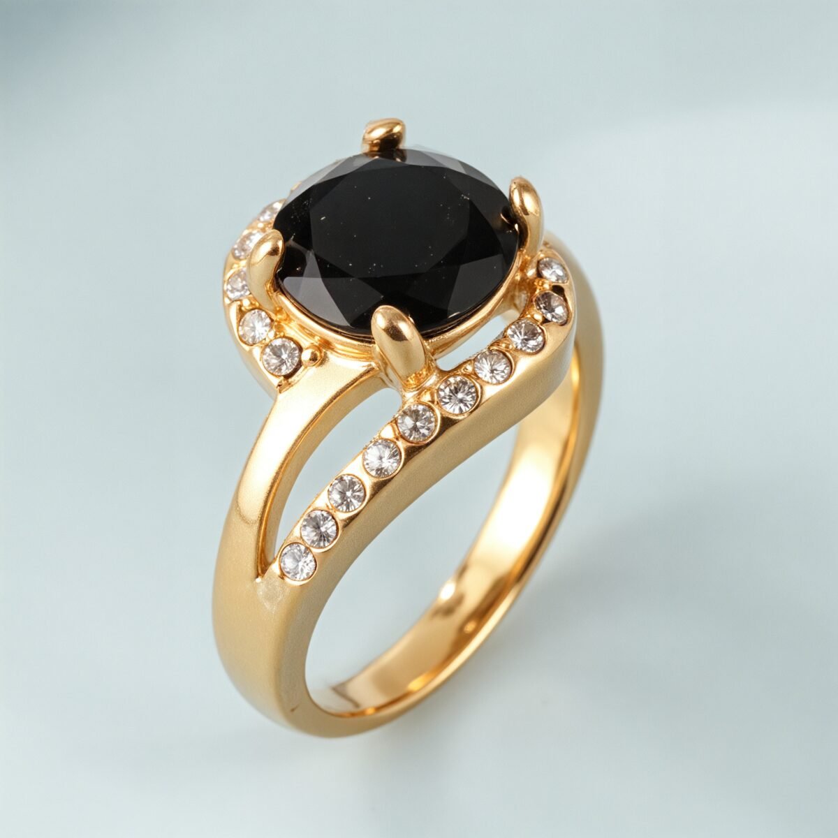 Elegant Gold Diamond-Encrusted Gemstones Stainless Steel Women's Ring丨PL122J - Image 2