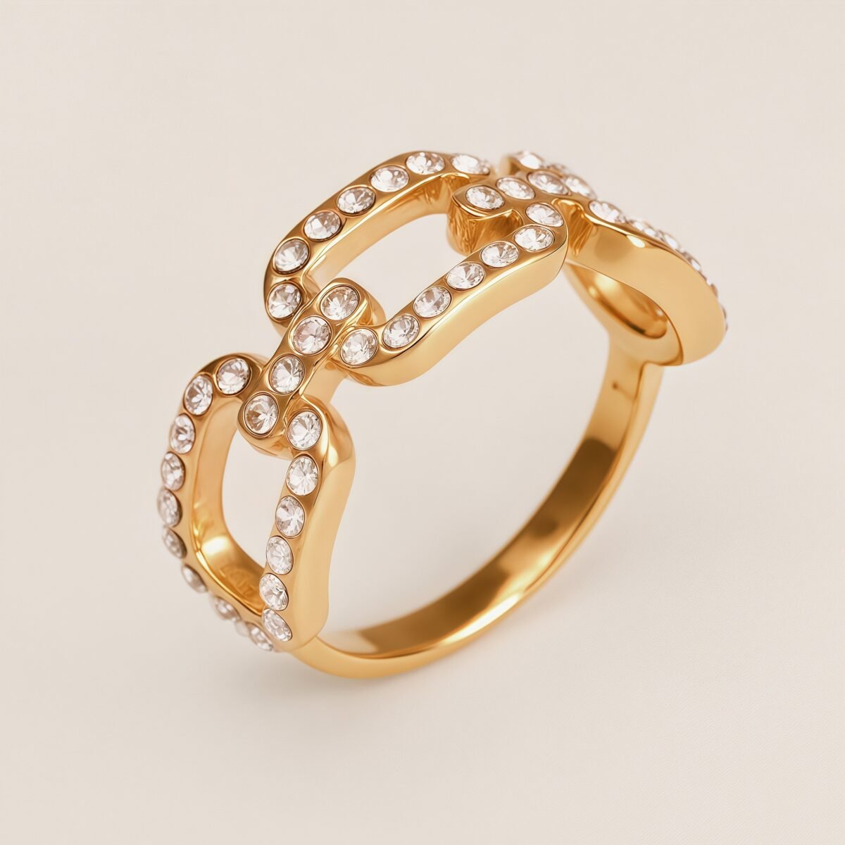 Diamond - Inlaid Chain - Shaped Stainless Steel Luxury Women's Ring | N002005J - Image 1