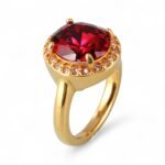 Elegant Gold Diamond-Encrusted Gemstones Stainless Steel Women's Ring丨PL50J